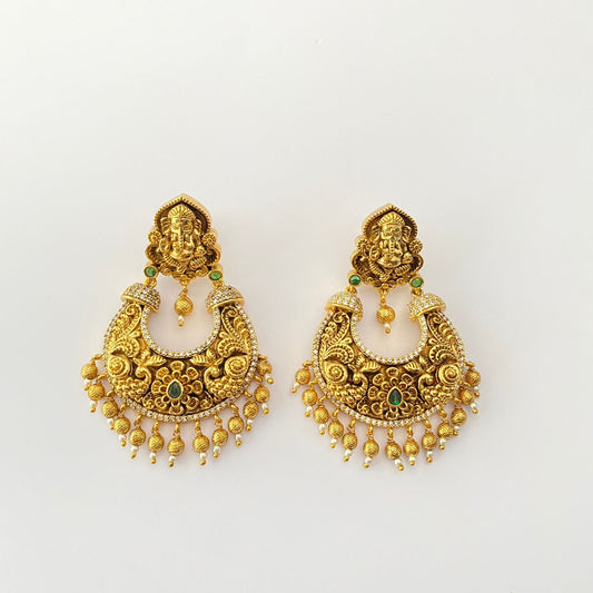 Gold Plated Diamond Green Stone Earring