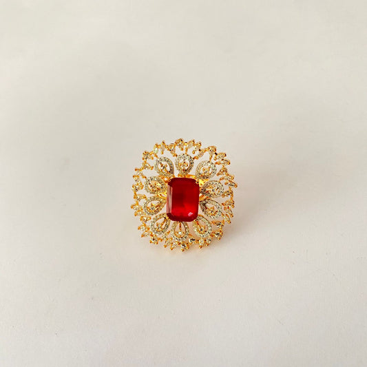 Ruby Gold Plated Diamond Big Ring