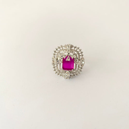 Silver Plated Pink Stone Ring