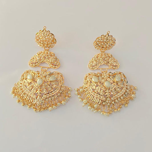 Gold Plated white Jadau Big Earring