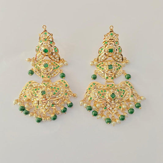 Emerald Gold Plated With White pearl Earring