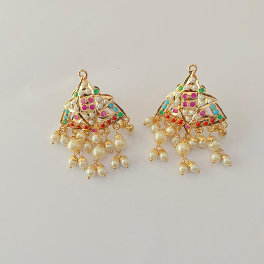 Emerald Ruby Gold Plated With White pearl Earring