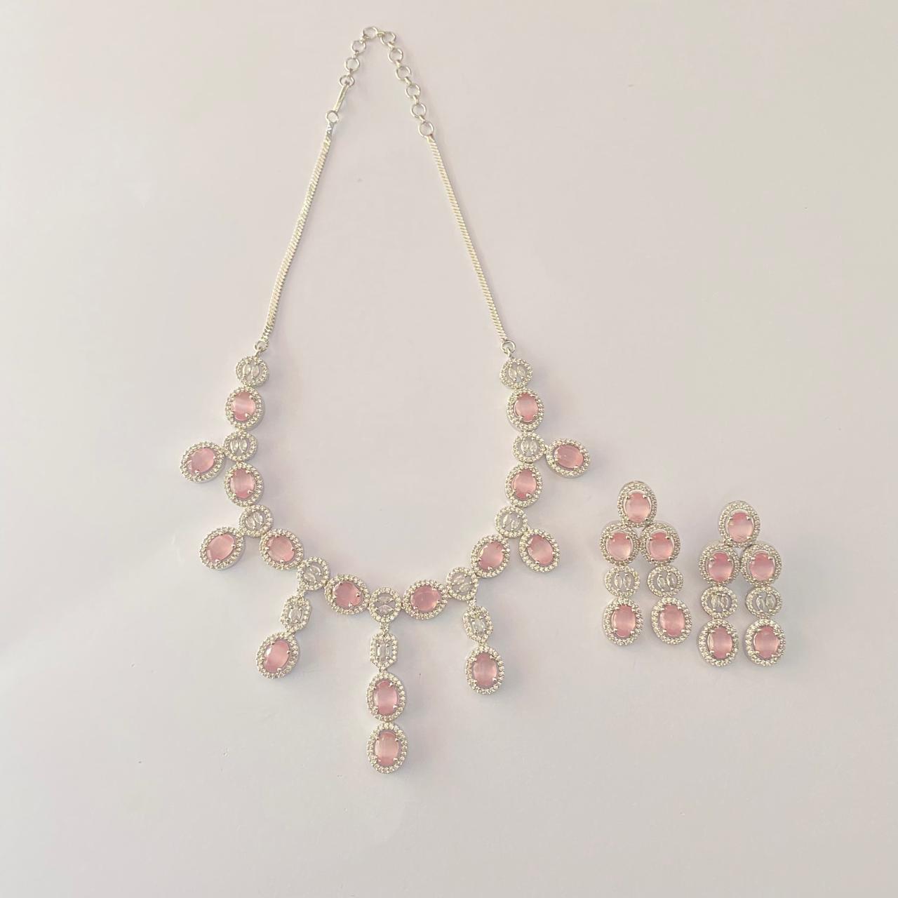 Pink Rose quartz Diamond Classic Latest Design Necklace set