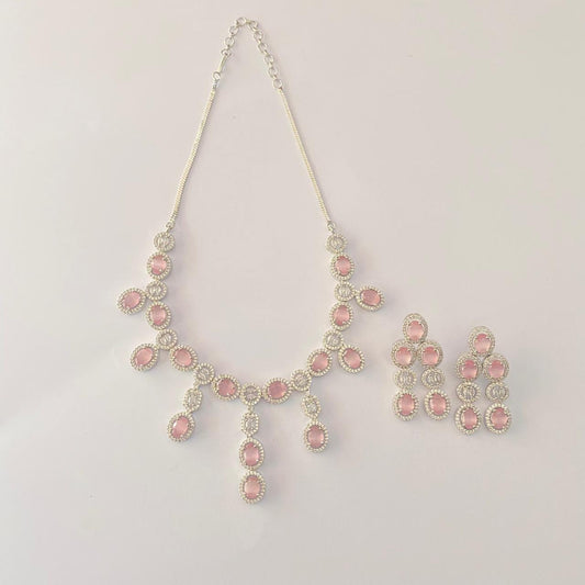 Pink Rose quartz Diamond Classic Latest Design Necklace set