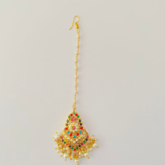 Multi Stone Gold Plated mangtikka