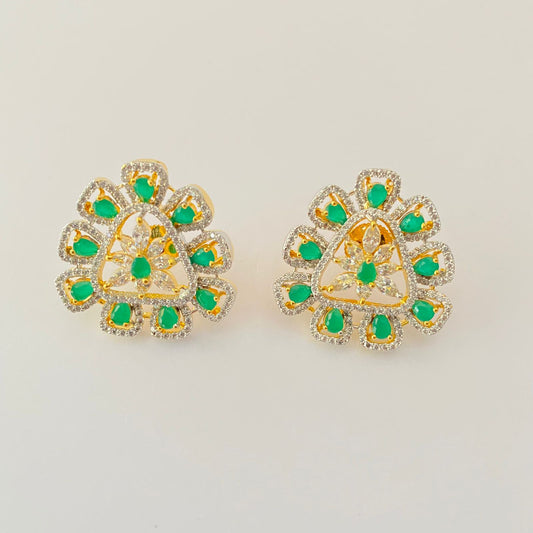 Green Stone Gold Plated Stud Earring