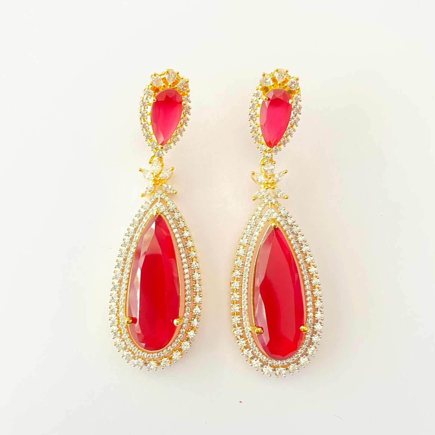 Hot Red  Stone Gold Plated Long dangler light weight Earring