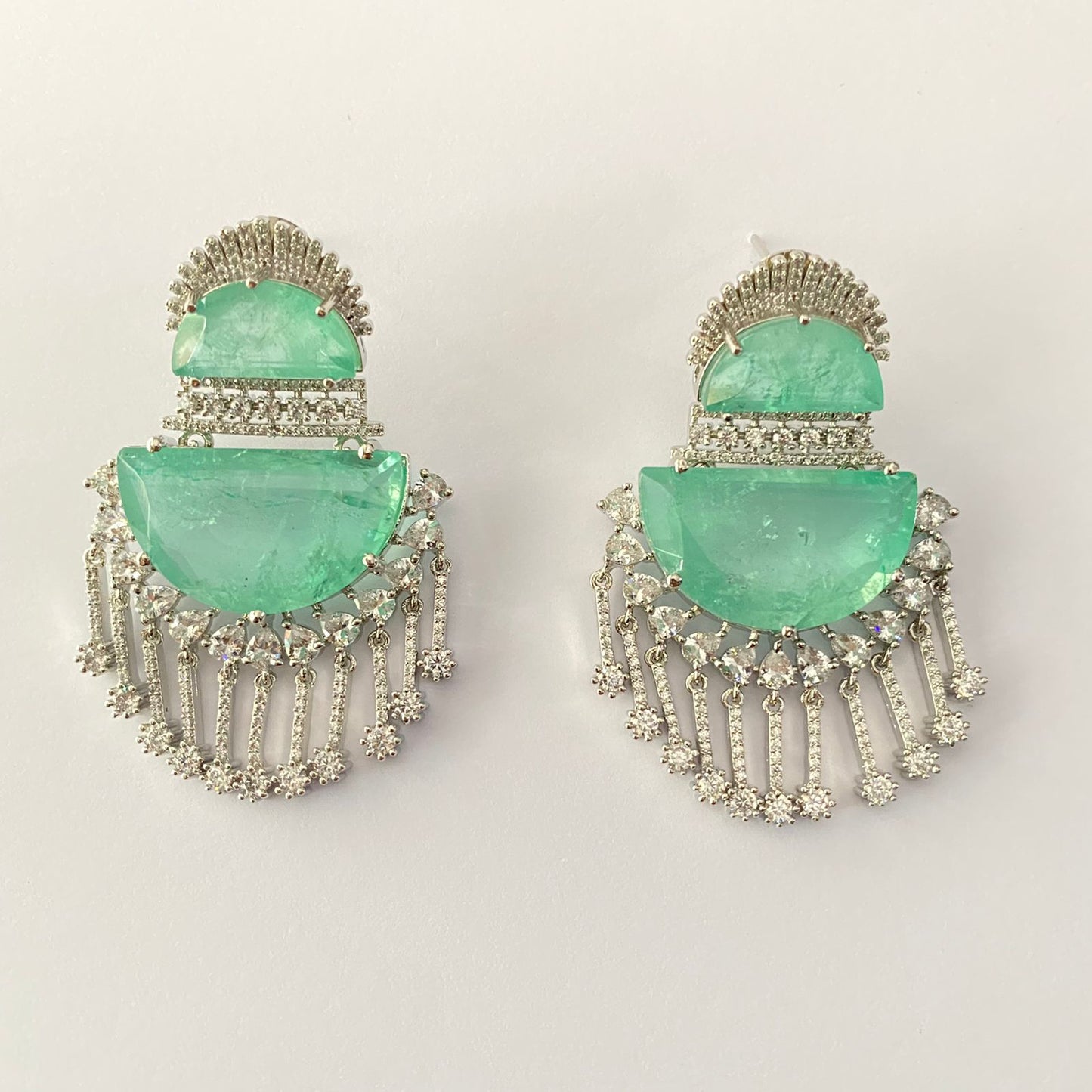 Aqua Stone Silver Plated  Western Earring