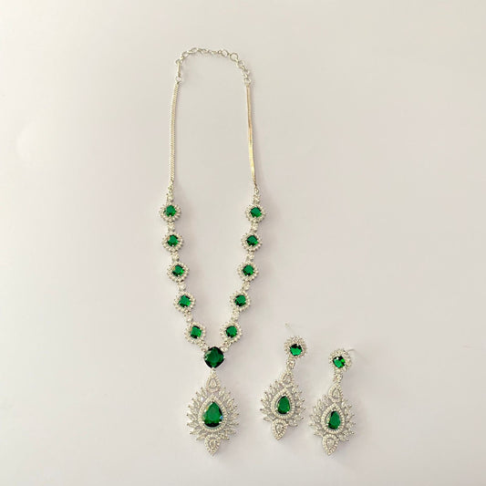 Silver Plated Green Diamond Necklace