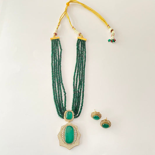 Green Stone Long Necklace Set