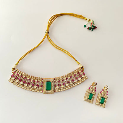 Green Stone Polki Ruby Choker Set