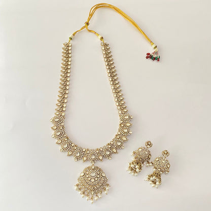 Deal Gold Plated Polki Drop Pearl Long Necklace Set