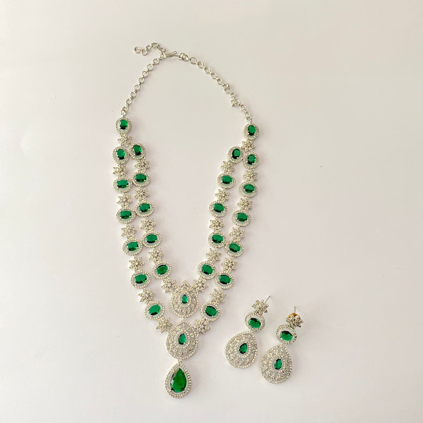 Green Double Line Diamond Necklace