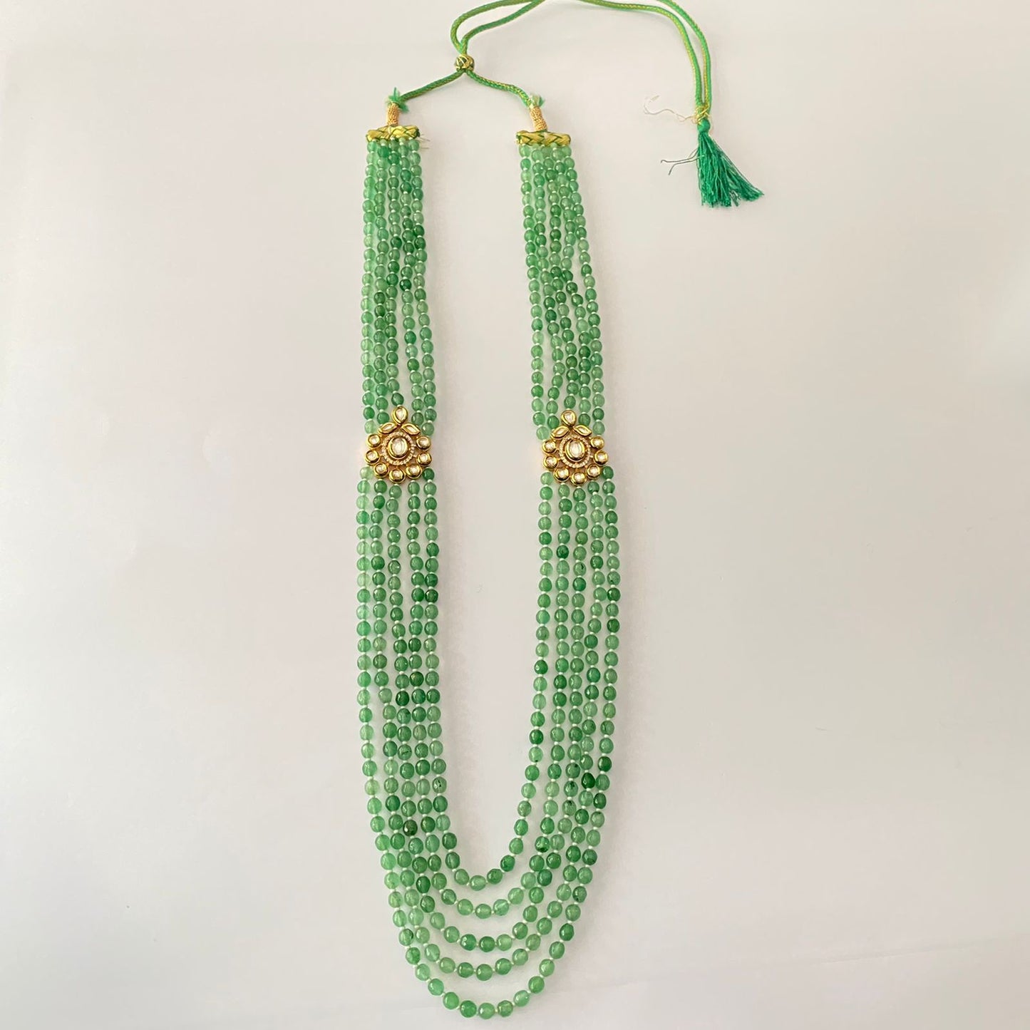 Light Green Beads Polki Long Necklace