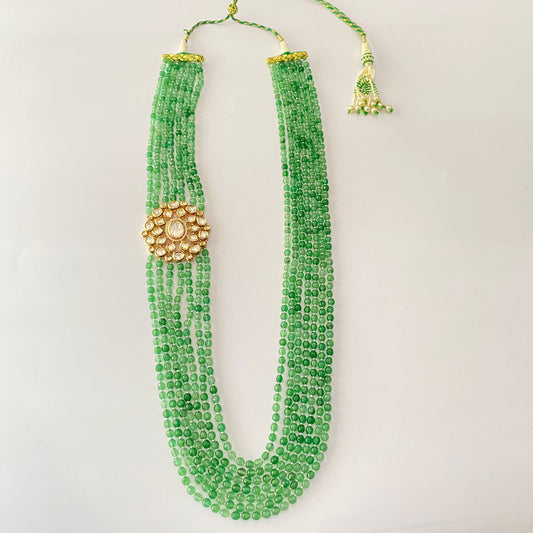 Polki Light Green Beads Long Necklace.