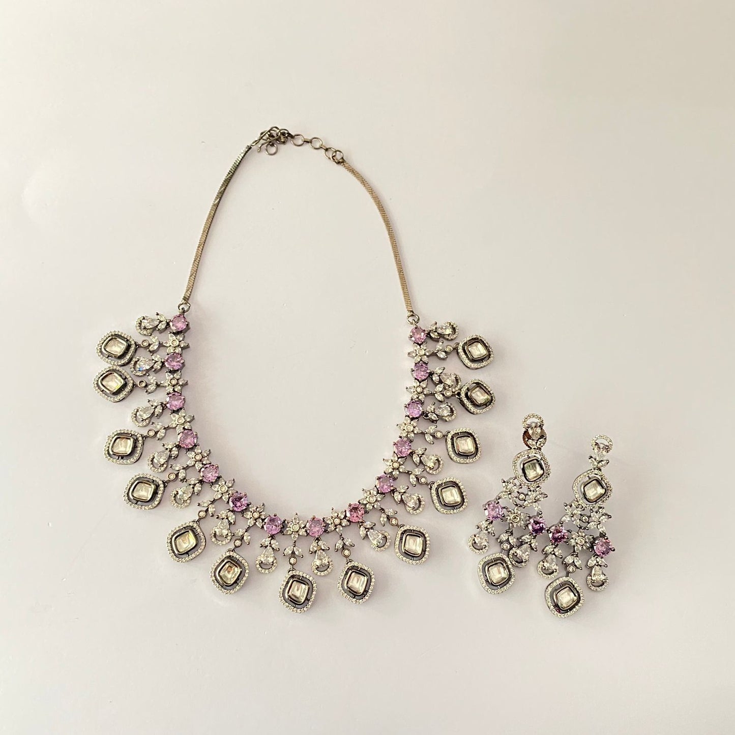 Oxidised Purple Polki Diamond Necklace Set