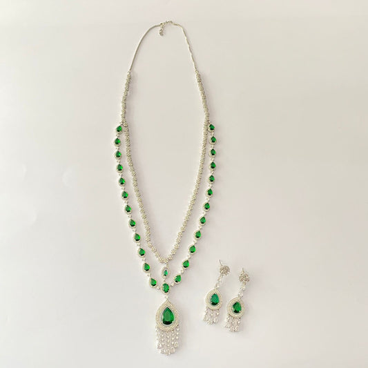 Double Line Green Diamond Necklace Set