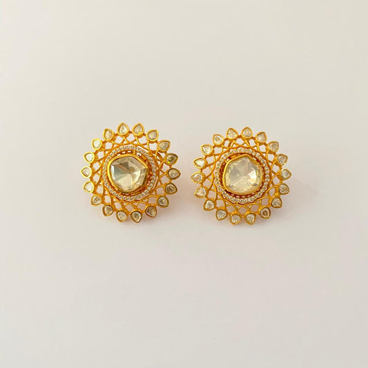 Polki Gold Plated Temple Earring Stud