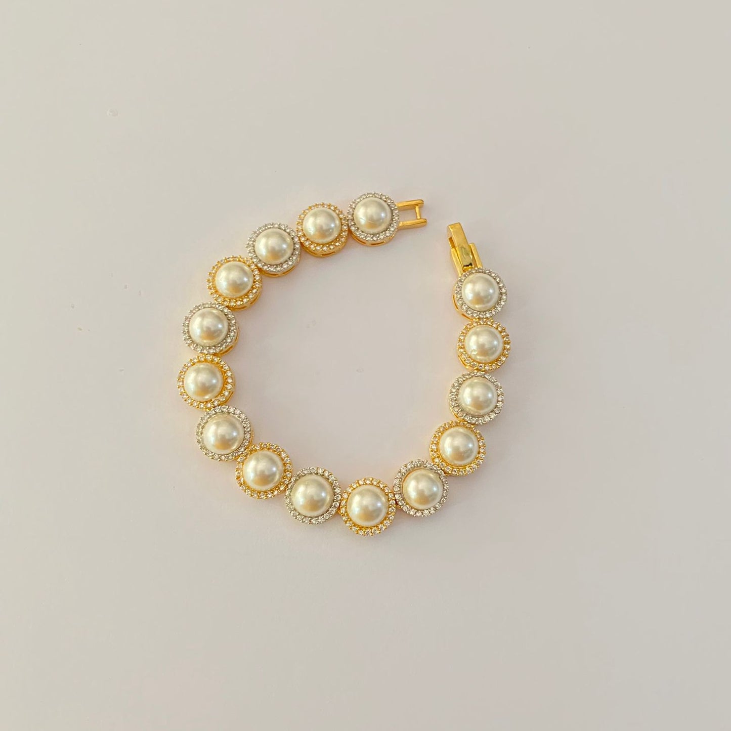 Elegant Pearl Gold Plated  Tennis Bracelet