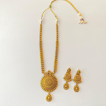 Gold Plated Long Temple Necklace Set