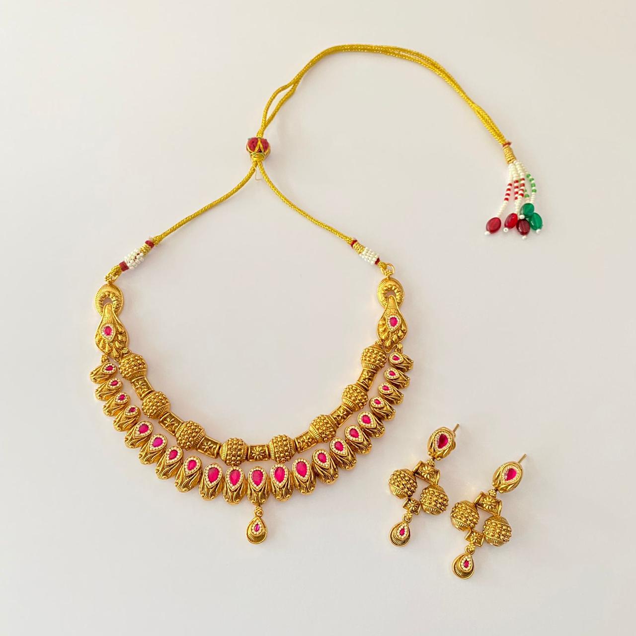 Gold Plated Ruby Stone Necklace Set