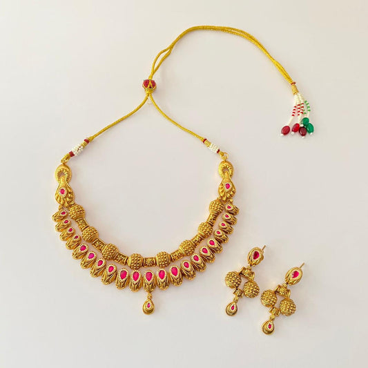 Gold Plated Ruby Stone Necklace Set