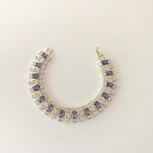 Silver Plated Amethyst Diamond Bracelet