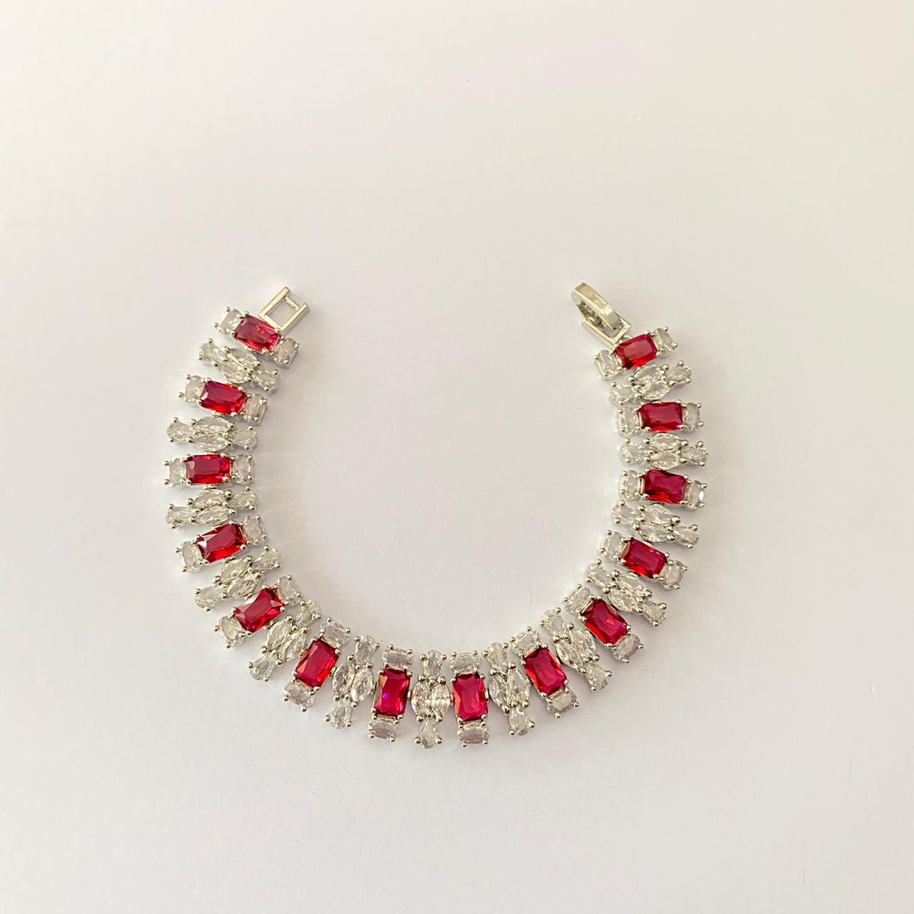 Silver Plated Ruby Diamond Bracelet