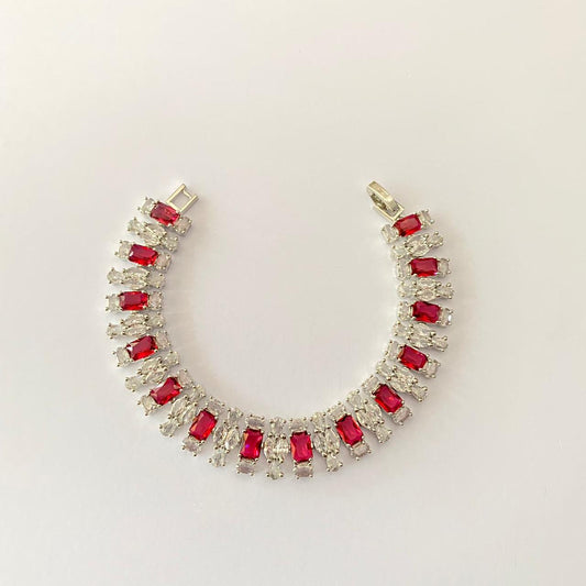 Silver Plated Ruby Diamond Bracelet