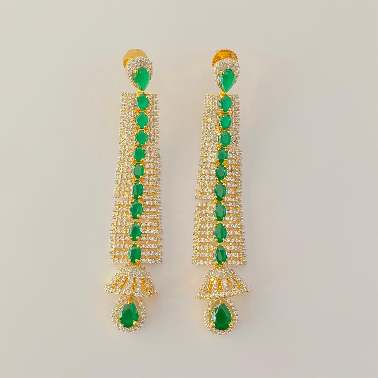 Green Stone Gold Plated Long dangler earring