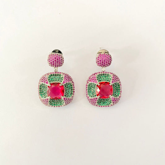 Western Pink nd Green Stone Victorian Earring