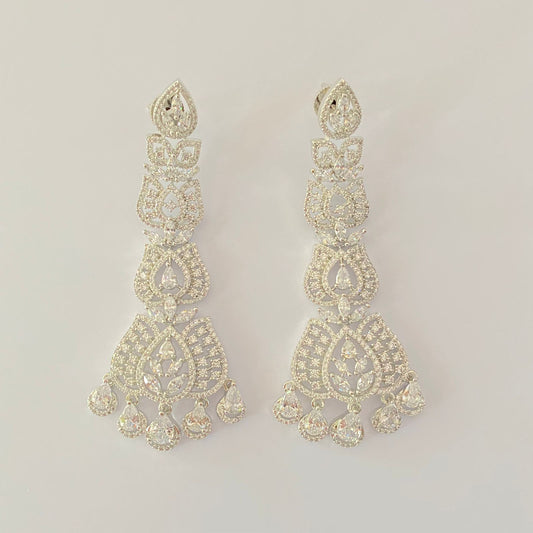 Classy White Stone Silver Plated A. D Long Dangler Earring