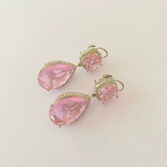 Baby Pink Stone Earring With Back Clip