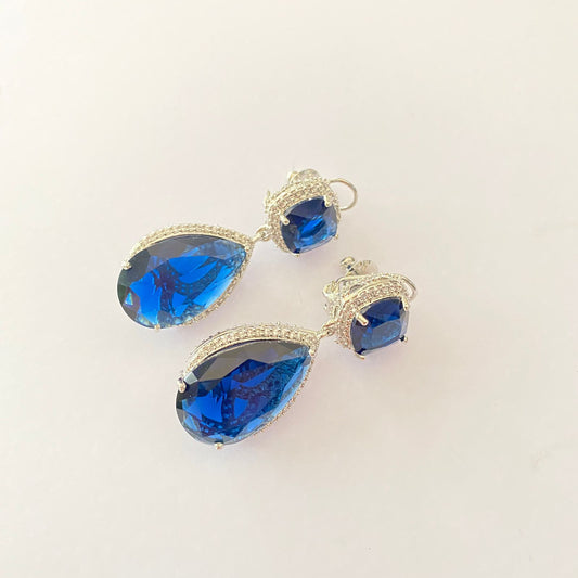 Blue Stone Silver Plated With Back Clip Earring