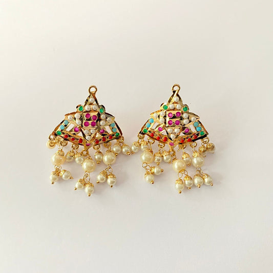 Gold Plated Multi Pearl Jadau Earring