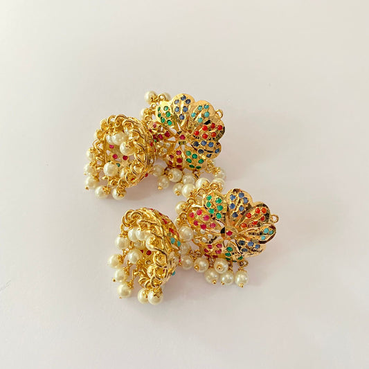 Gold Plated Multi Jadau Jhumka