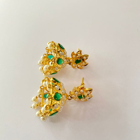 Green Jadau Gold Plated Jhumka