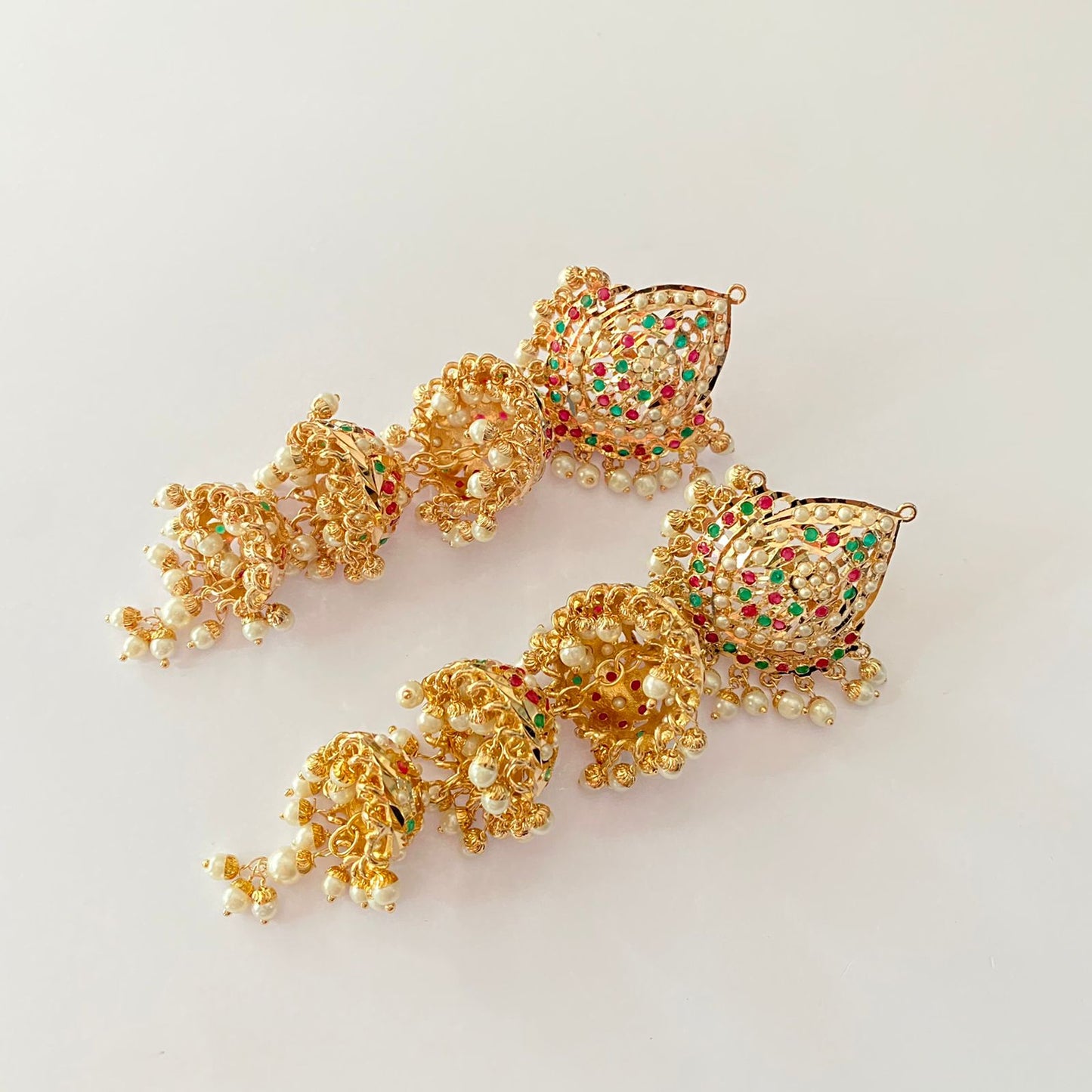 Multi Jadau Gold Plated  Three layer jhumka