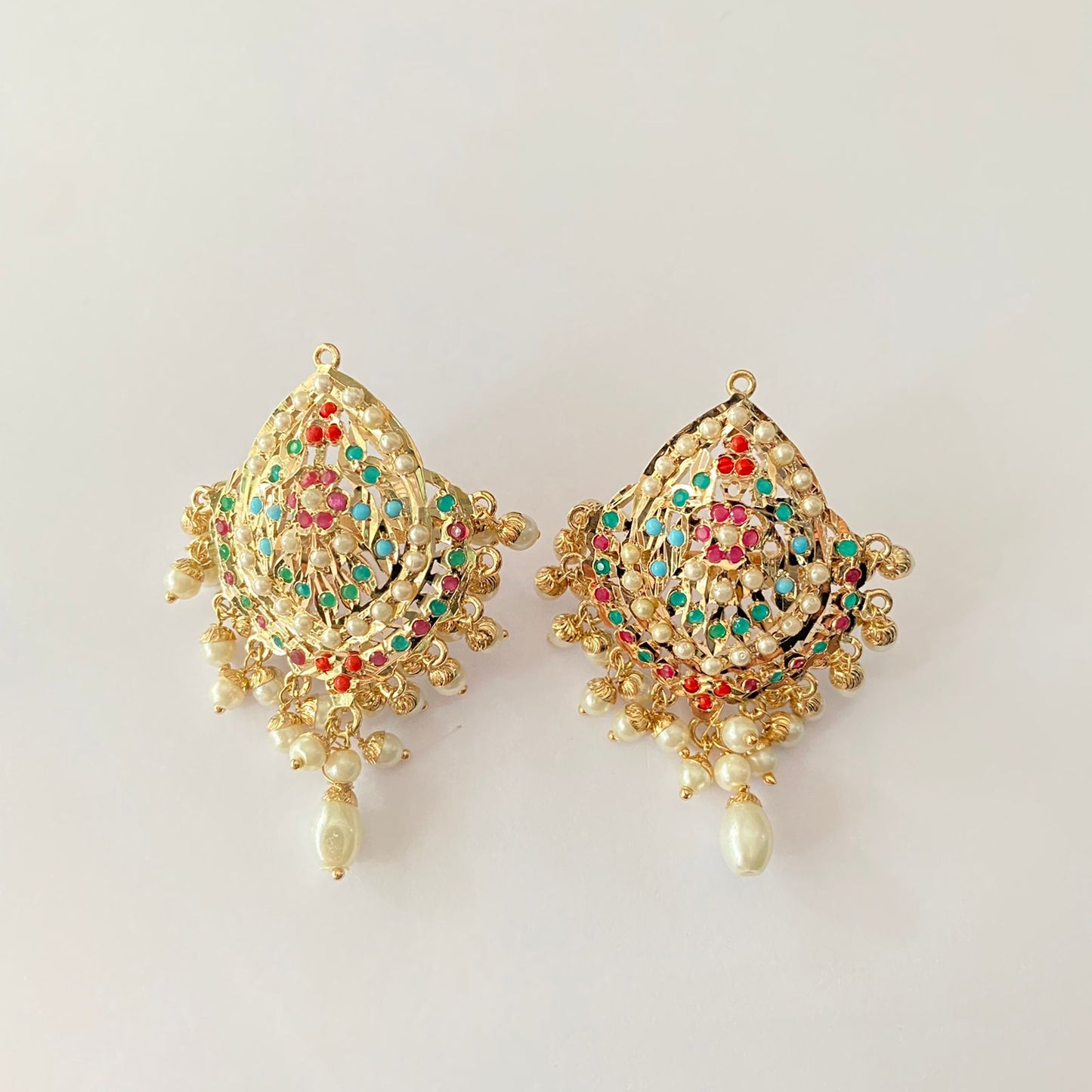 Multi Jadau Gold Plated Traditional with drop pearl Stud