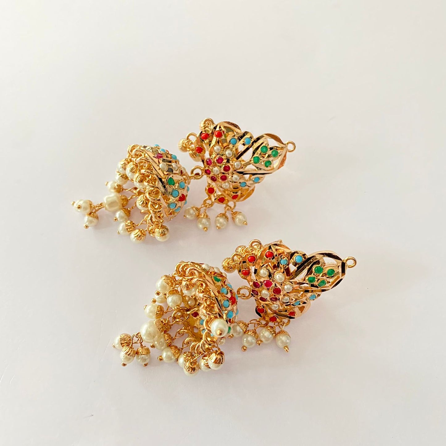 Multi Jadau with pearl Jhumka Earring