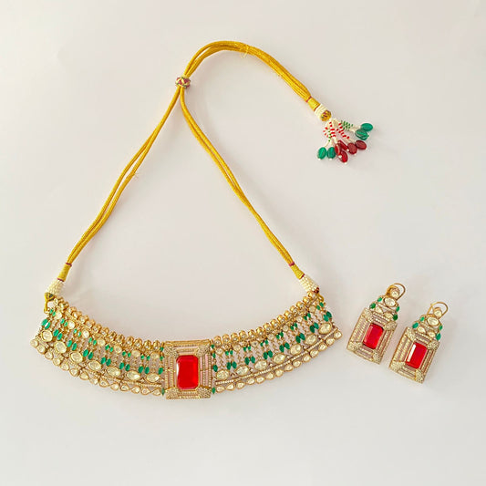 Polki Ruby $ Green Choker Set