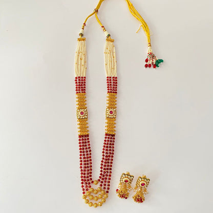 Ruby Beads Gold Plated Long Necklace Set