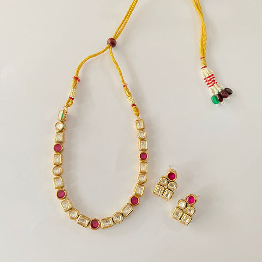 Single Line Ruby Polki Necklace