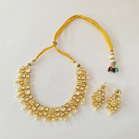 Gold Plated Kundan Drop Pearl Necklace Set