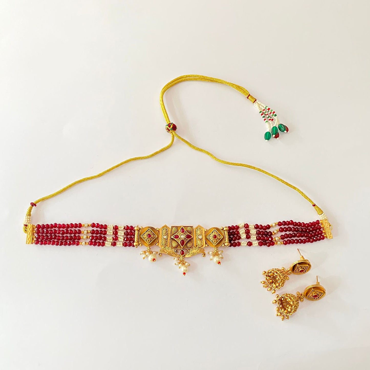 Ruby Beads Gold Plated Choker Set