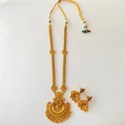 Gold Plated Temple Long Necklace Set