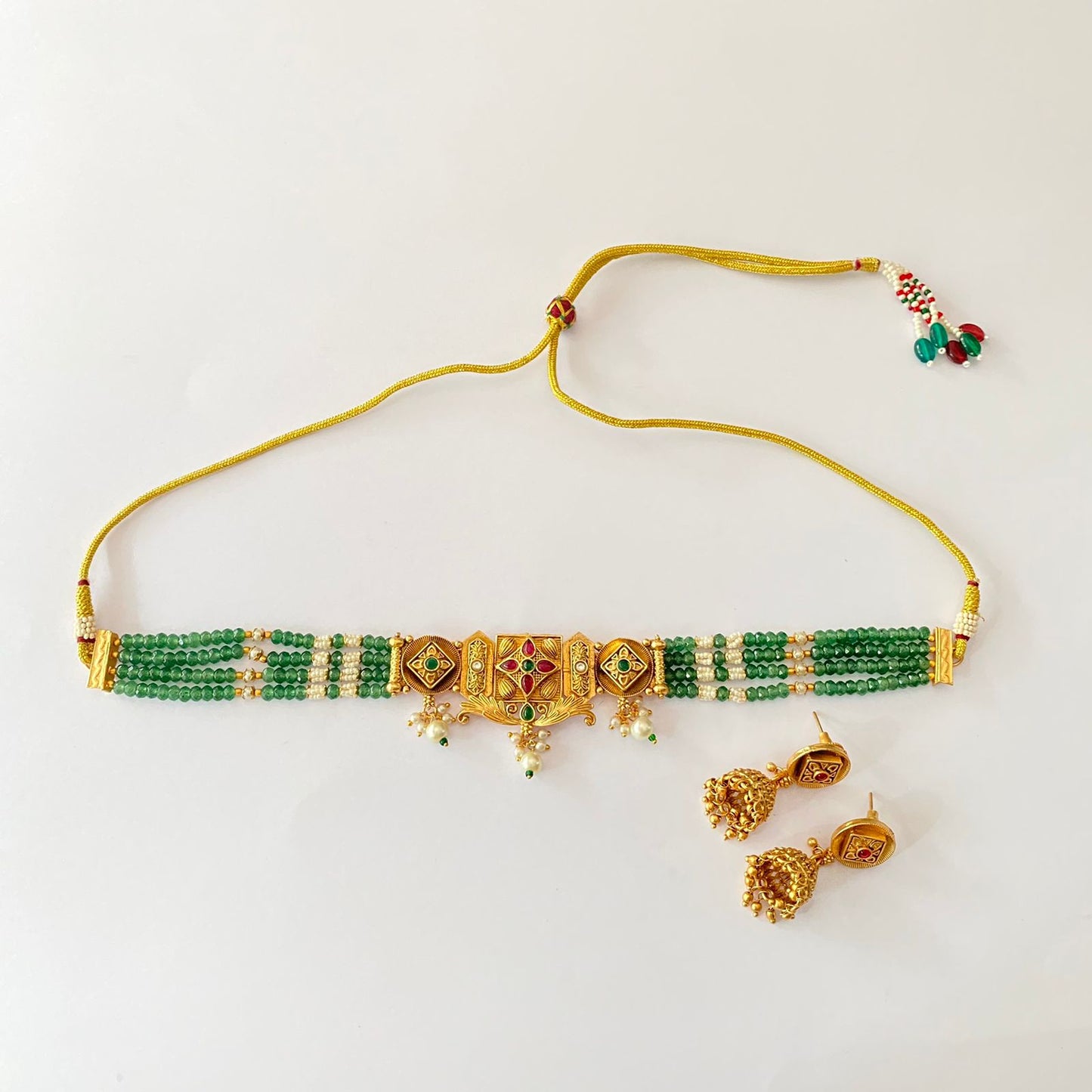 Mint Green Beads Gold Plated Choker Set