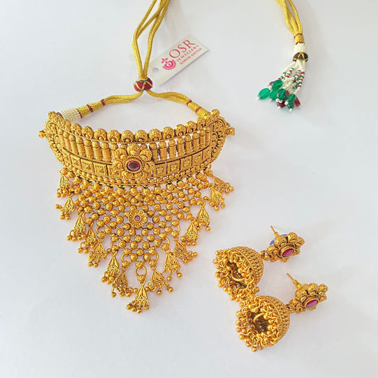 Gold Plated Choker Temple Necklace Set