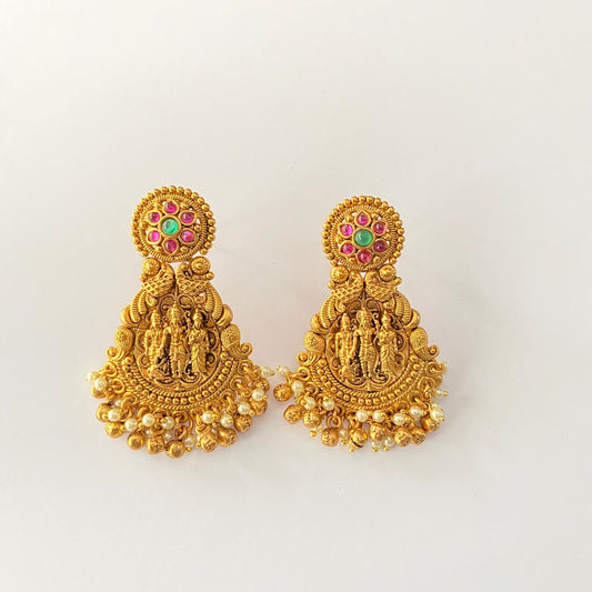 Temple Gold Plated Drop Pearl Earring