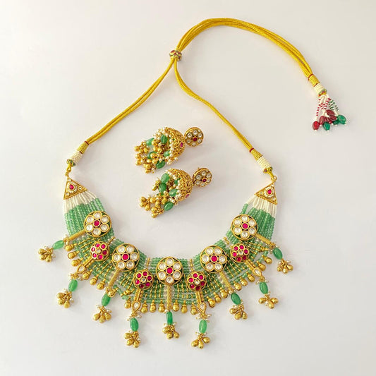 Polki Ruby Green Necklace Set